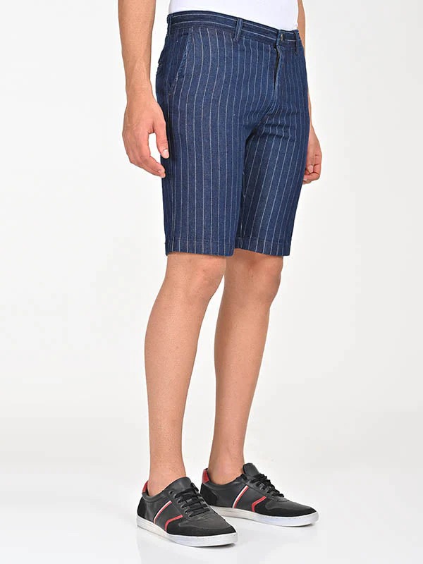 Indian Terrain Men's Slim Fit Striped Dark Blue Shorts